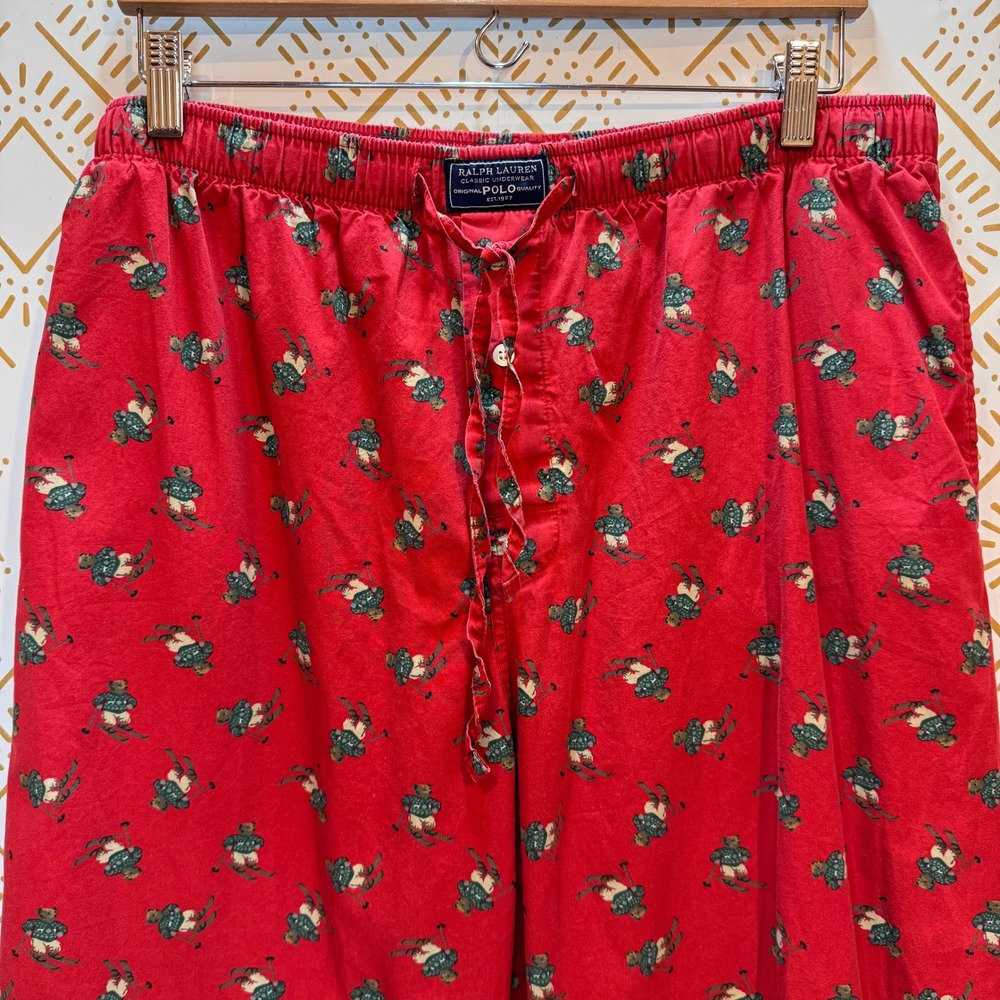 Ralph Lauren Pajama Pants Mens L Red Polo Bear Skiing Sleepwear Cotton Lounge